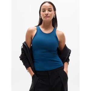 New Athleta M Signature Rib Y Back Tank Maritime Blue Medium